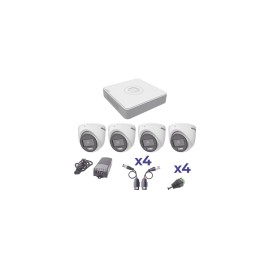 Kit Turbo HD 1080p Lite ColorVu, DVR 4 Canales, 4 Cámaras Tipo Domo, Exterior, Transceptores, Conectores, Fuente de Poder Profe