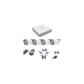 Kit Turbo HD 1080p ColorVu, DVR 4 Canales, 4 Cámaras Tipo Bala, Exterior, Lente 2.8 mm, Fuente de Poder Profesional, Transcepto