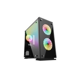 Gabinete Game Factor, Mini-Tower, Micro ATX-Mini-ITX, con Ventana, USB 3.0, sin Fuente, Color Negro