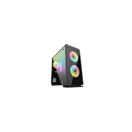Gabinete Game Factor, Mini-Tower, Micro ATX-Mini-ITX, con Ventana, USB 3.0, sin Fuente, Color Negro