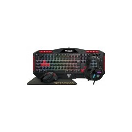 Kit de Teclado, Mouse, Audífonos, Mousepad Gamdias, Alámbrico, USB, Inglés, Color Negro/Rojo