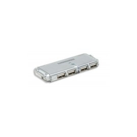 Hub USB Manhattan, USB 2.0, 4 Puertos, 480 Mbit/s, Mini sin Fuente, Color Gris