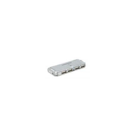 Hub USB Manhattan, USB 2.0, 4 Puertos, 480 Mbit/s, Mini sin Fuente, Color Gris