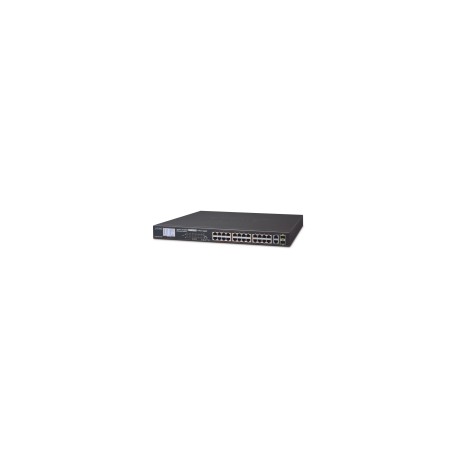 Switch No Administrable Fast Ethernet Planet, 24 Puertos PoE 10/100Mbps, 2 Puertos TP-SFP, 8.8 Gbit´s, Pantalla LCD para Monito