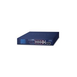 Switch PoE+ Planet, 8 Puertos, 2 Combo TP-SFP Gigabit, Distancia 250 Metros, Pantalla LCD para Monitoreo