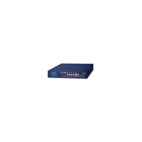 Switch PoE+ Planet, 8 Puertos, 2 Combo TP-SFP Gigabit, Distancia 250 Metros, Pantalla LCD para Monitoreo