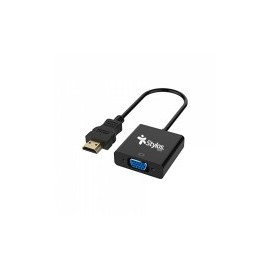 Adaptador Stylos, HDMI a VGA, Aux 3.5mm, Color Negro